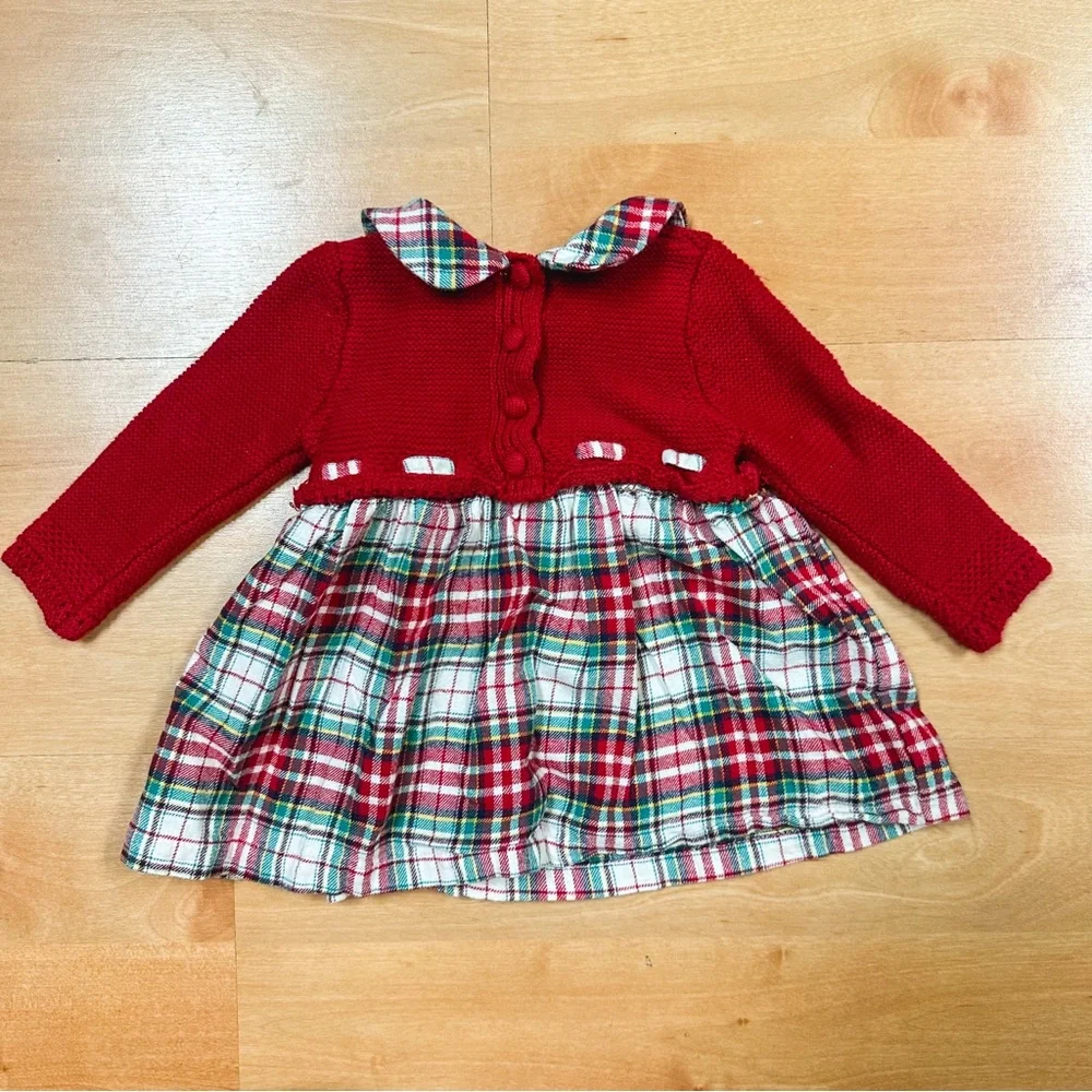 Shabby Chic Red & Green Plaid Detailed Holiday Christmas Sweater Dress 3-6M